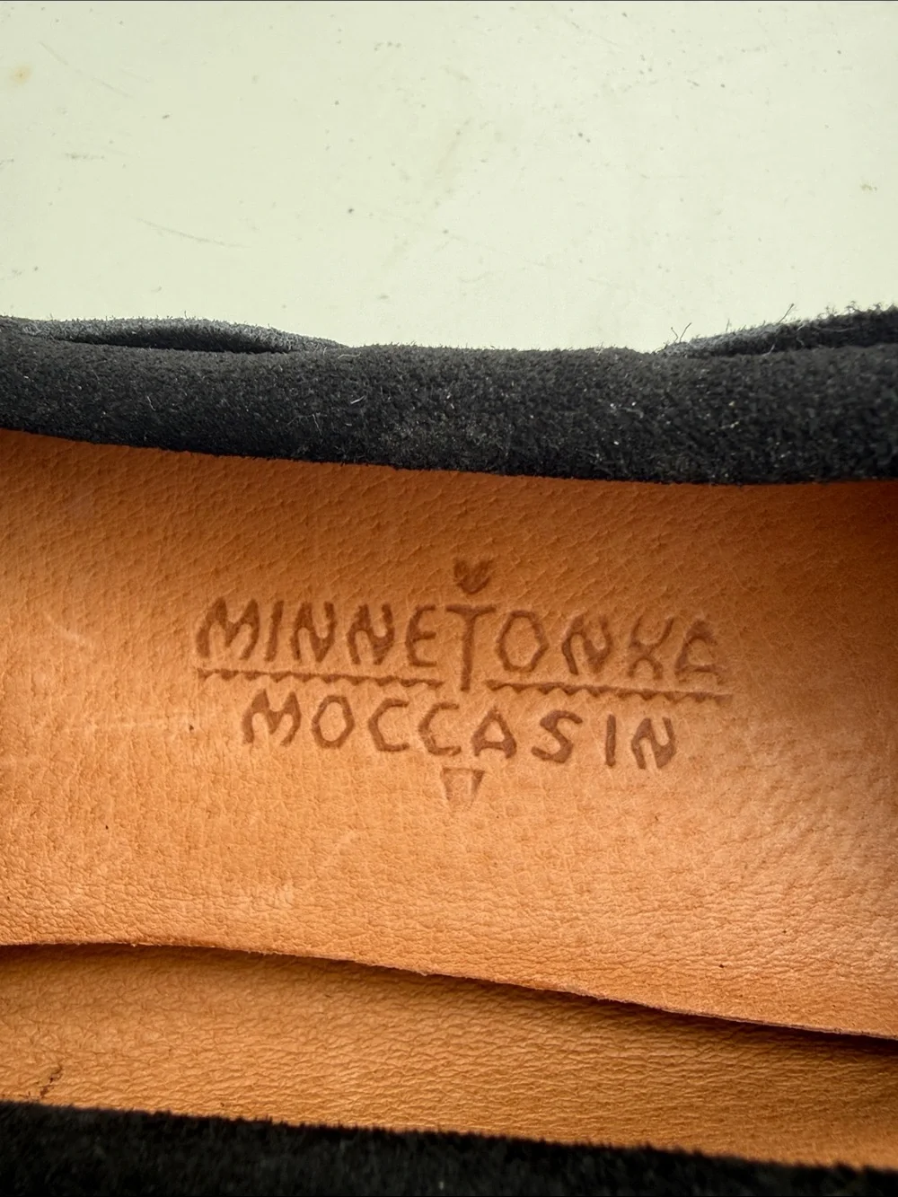 Minnetonka Black Suede Moccasin Loafers with Lace Tie